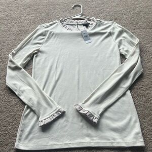 Ann Taylor- Cream Top with ruffled tan striped edges